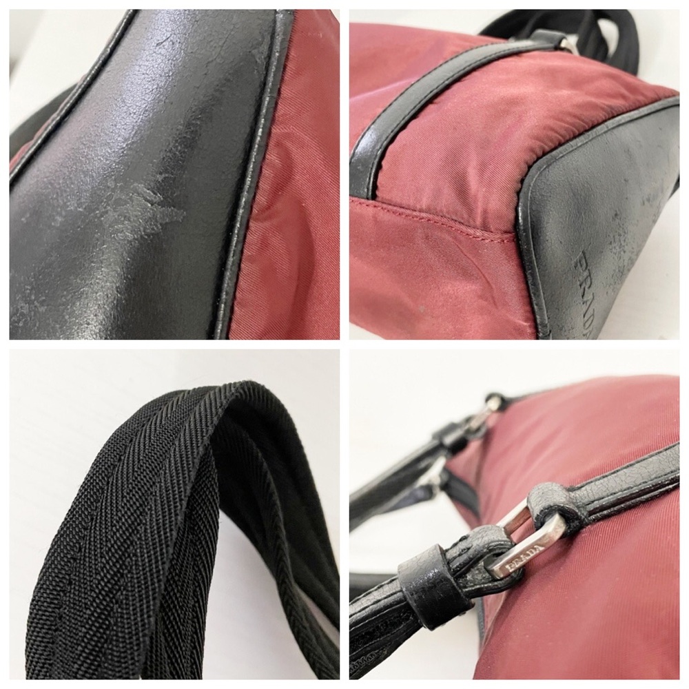 Prada 90s burgundy red nylon black leather shoulder Boston bag - Picture 4 of 10